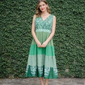 BLOOMCHIC Green Floral Tiered Dress, 22/24W